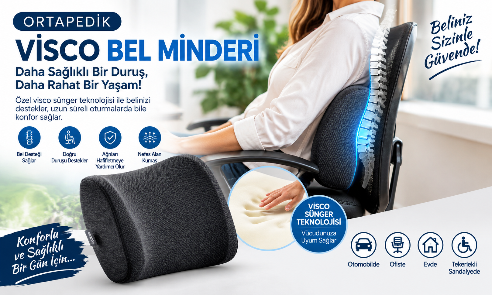 Ortopedik Visco Bel Destek Minderi