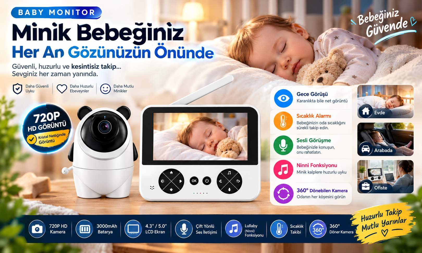 Baby Monitor Bebek Telsizi LCD Ekran 720P HD