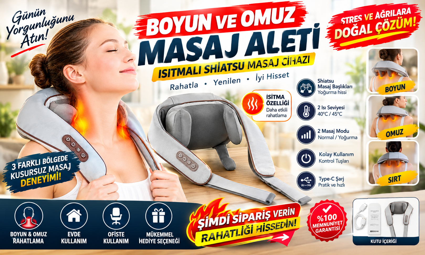 6 D Shiatsu Boyun ve Omuz Masaj Aleti